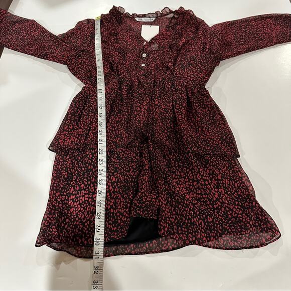 Zara Red & Black Cheetah‎ Print Long Sleeve Ruffled Mini Dress Size L - Picture 10 of 10